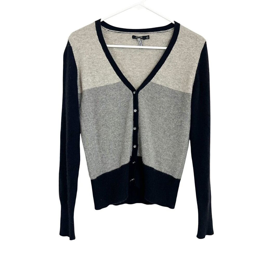 Apt 9‎ Cashmere Gray & Black Color Block Button V-Neck Cardigan Sweater - SMALL